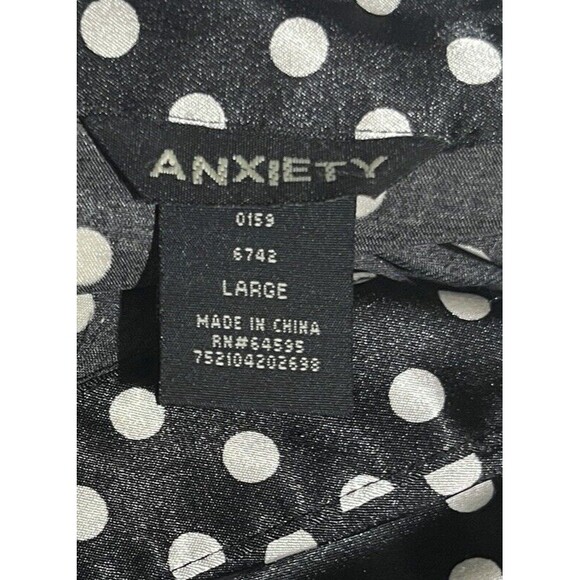 Anxiety Top Long Sleeve Button Up Blouse Black Polka Dots Wing Cuffs Large Twee - Picture 4 of 4